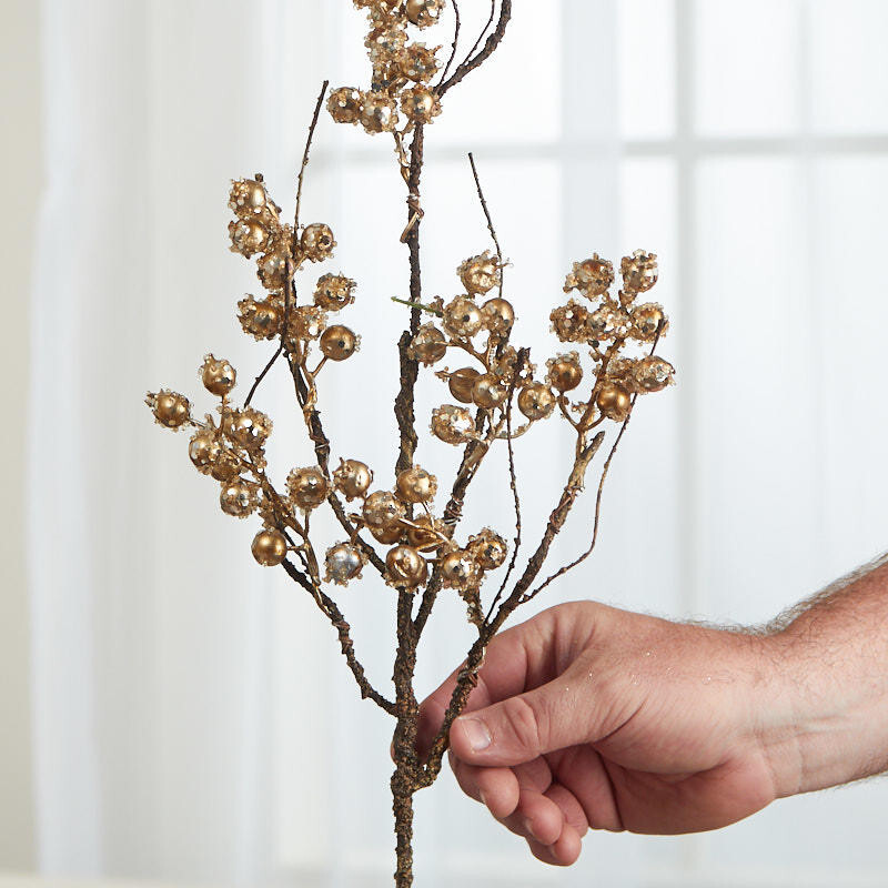 Package of 2 Brass Glittered Artificial Berry 26″ Floral Sprays
