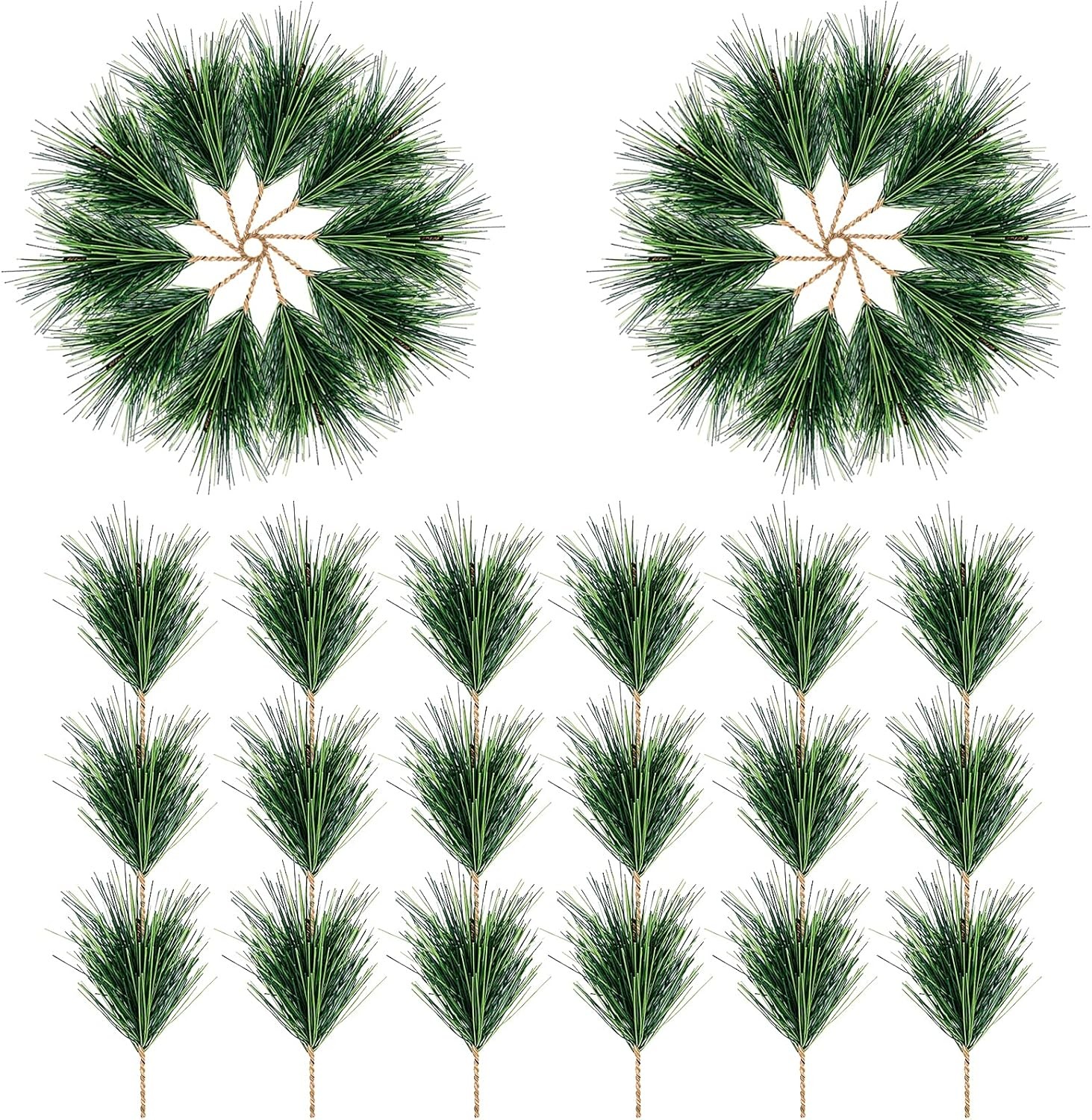 60 PCS Artificial Green Pine Needles Branches- Small Pine Twigs Stems Picks-
