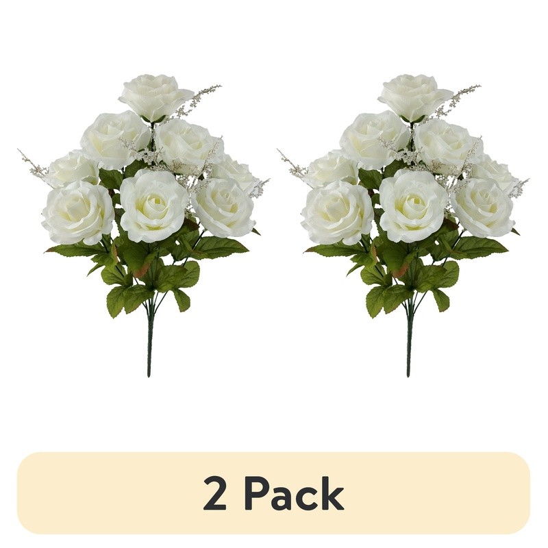 Artificial Rose Bush 17.5 Inch White Faux Flower Arrangement Home Decor Indoor