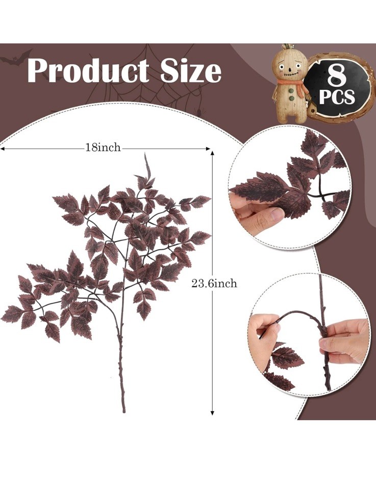 8 Pcs Artificial Cimicifuga Leaf Spray, 23″ Faux Burgundy Greenery Branch