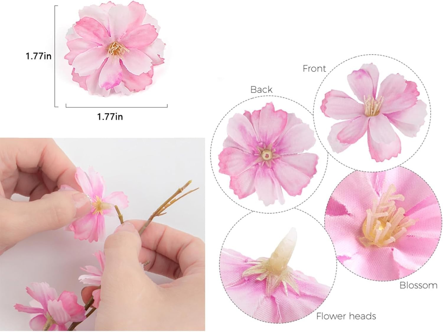 Elegant 50 Pack Silk Cherry Blossom Flower Heads – Perfect for DIY Decorations