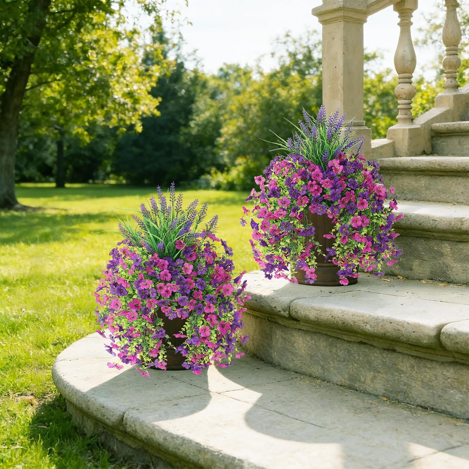 Artificial Fake Hanging Flowers Plants for Outdoor outside Decoration, Faux Silk