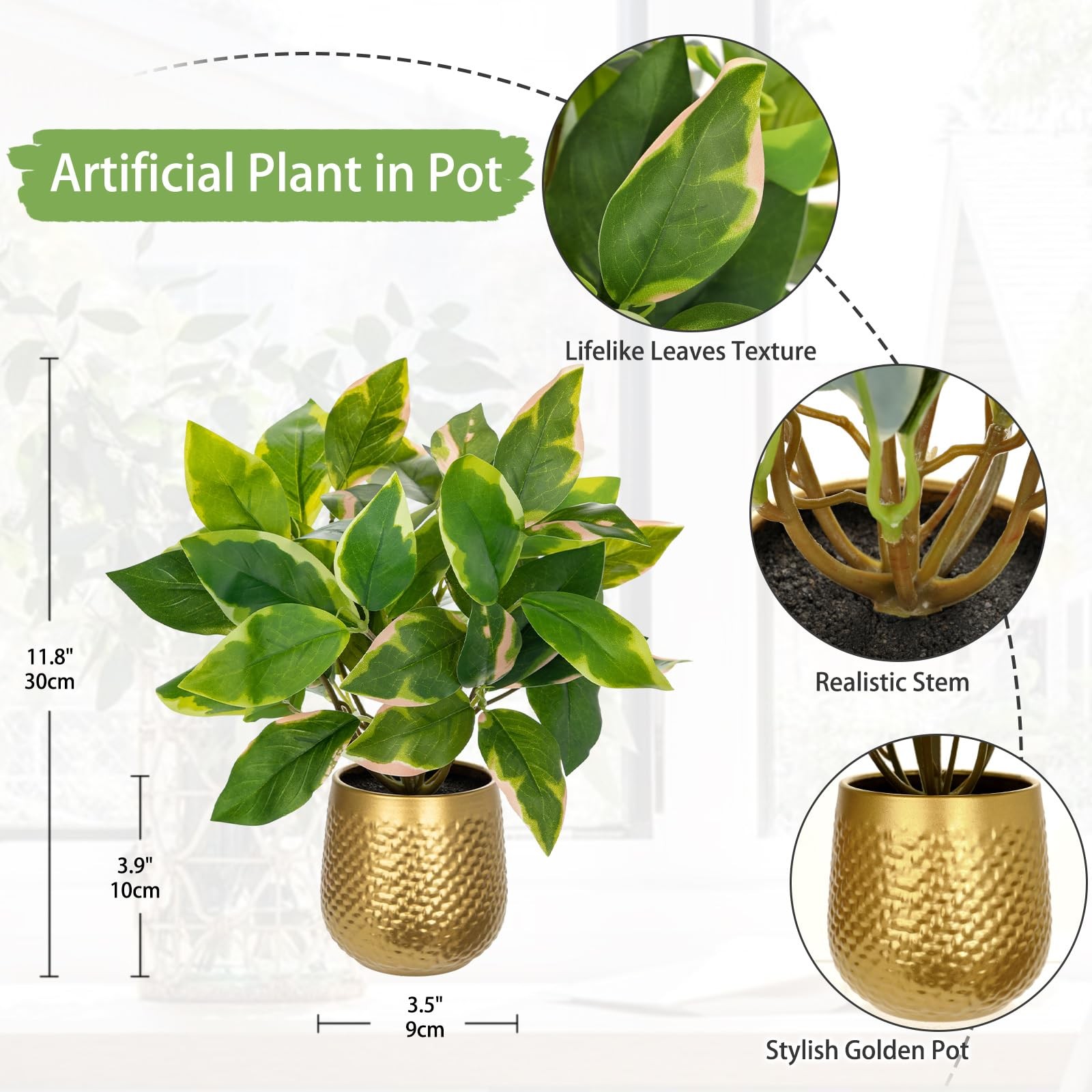 Small Artificial Pothos N Joy Potted Plant Gold Pots Office Desk Decor