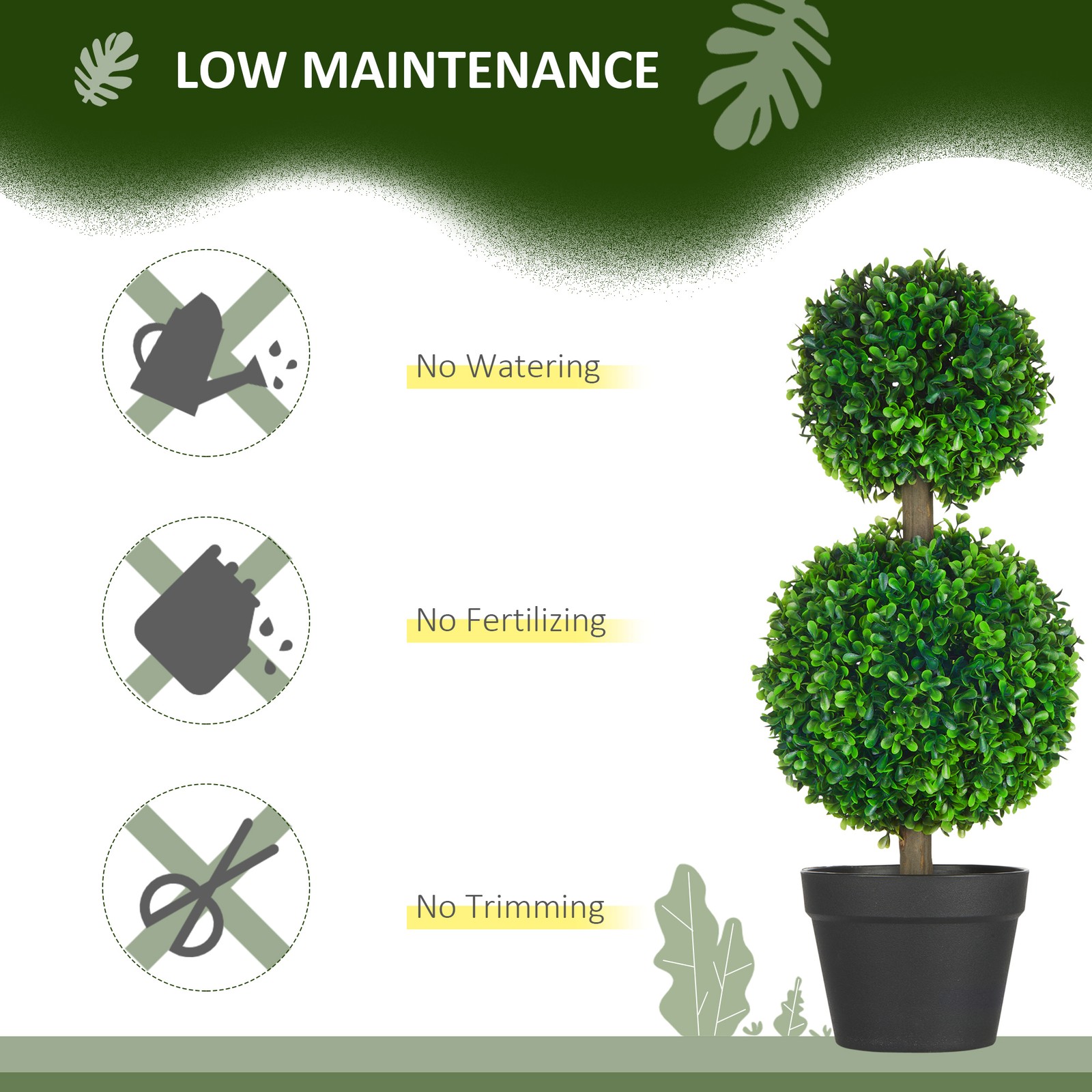 HOMCOM 2 Pack Artificial Boxwood Topiary Ball Trees for Indoor Outdoor