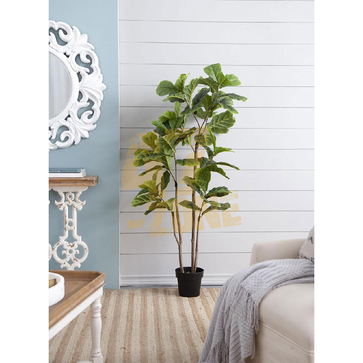 Faux Potted Fiddle Leaf Tree 3 Branch Green Artifical Garden Indoor Outdoor