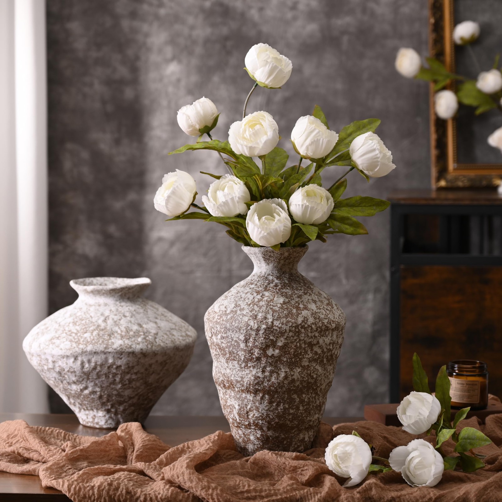 Waipfaru 6 Pcs Faux Peonies Artificial Flowers for Vase, 27″ Fake Silk Peonie…