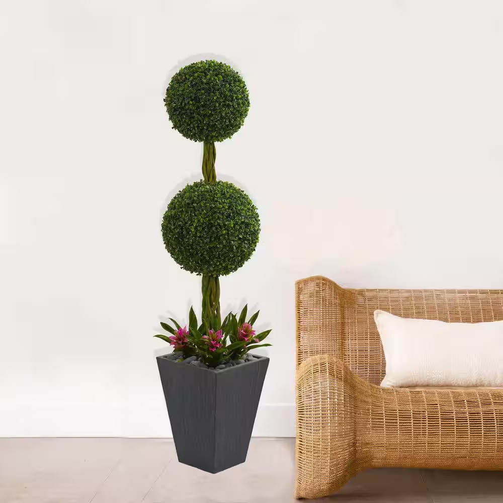 5 Ft. High Indoor/Outdoor Double Boxwood Ball Topiary Artificial Tree in Slate P
