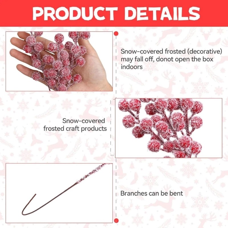 20Pcs Artificial Red Berries Branches With Bendable Iron Wire Stem for Tree