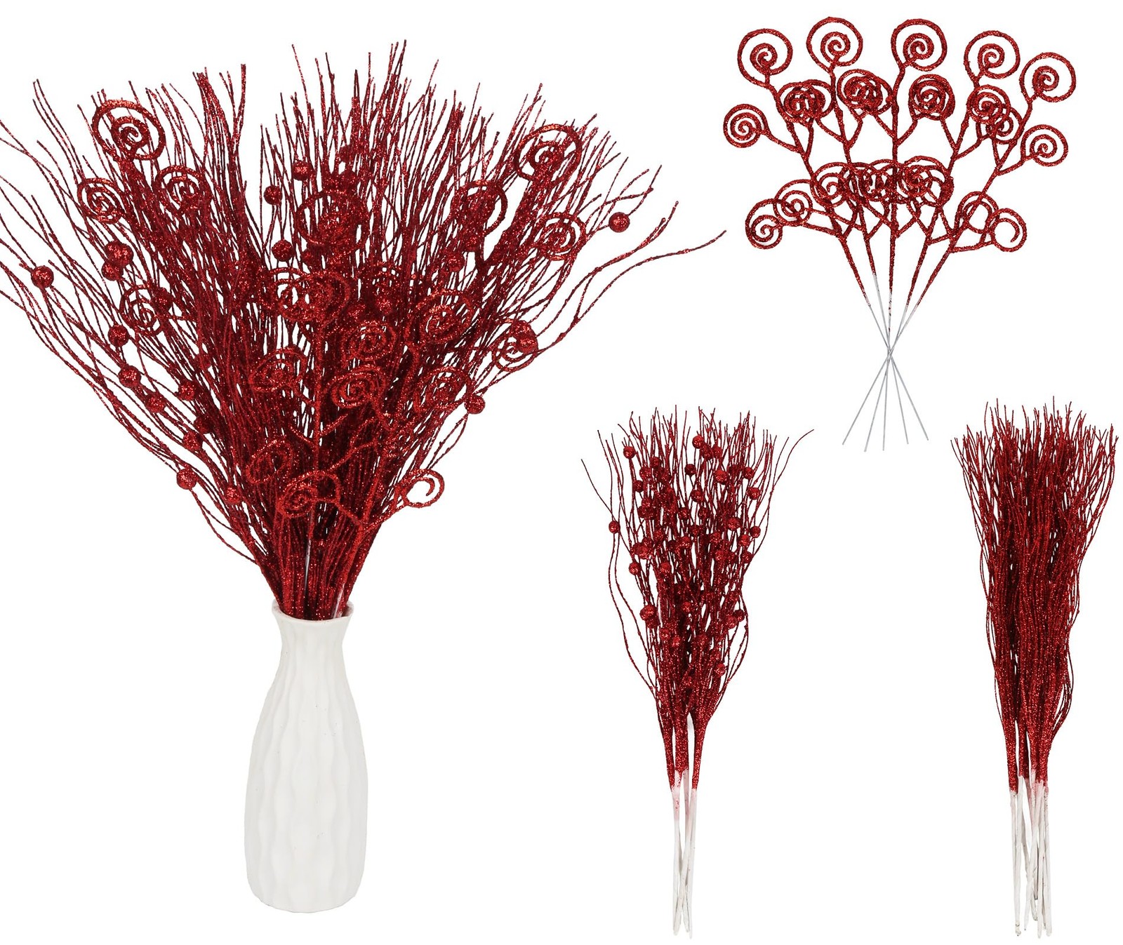 20PCS Glitter Artificial Curly Stems Ornaments Fake Christmas Candy Picks Dec…