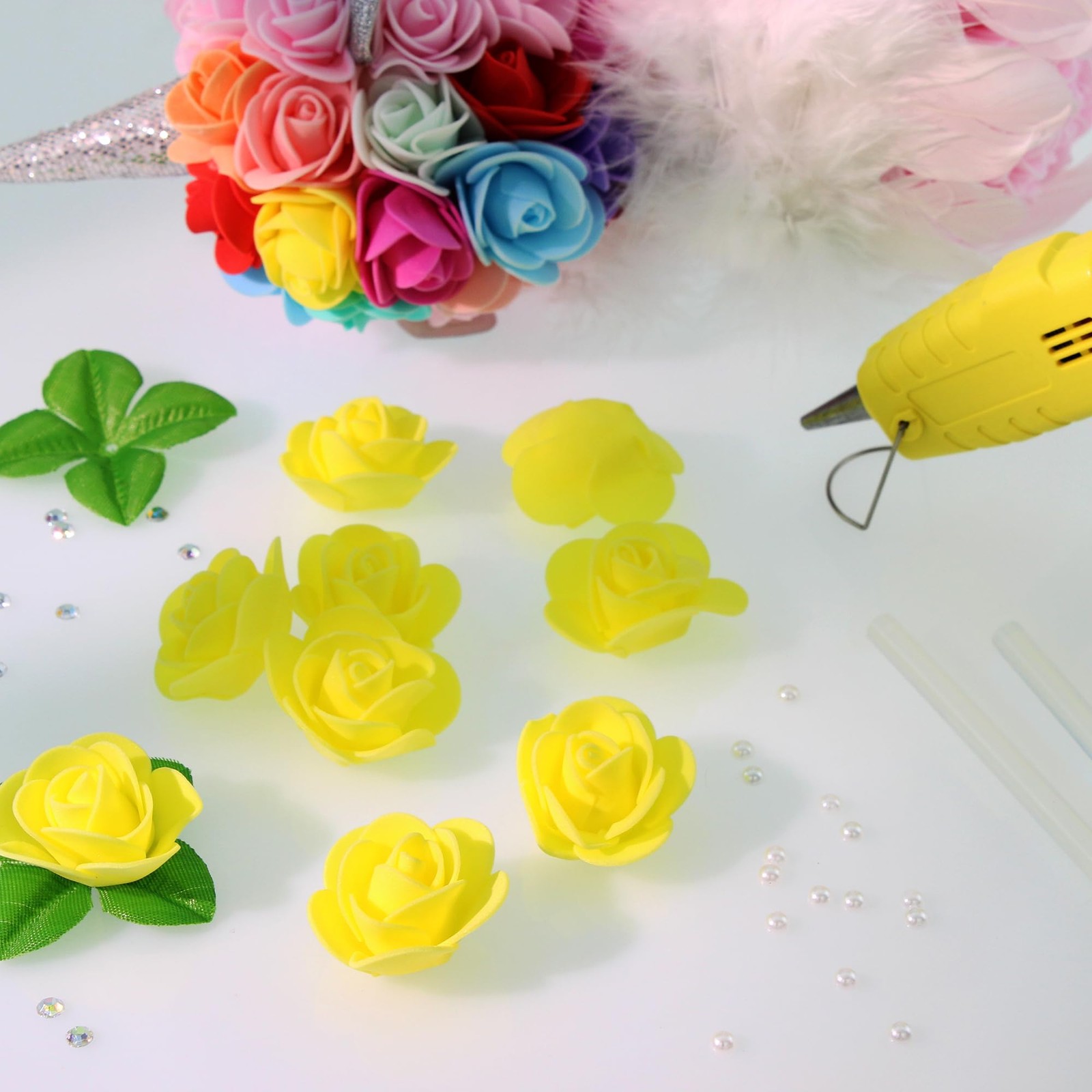 Yellow Mini Artificial Faux Foam Fake Small Rose Head 1.4 Inch 500 PCS