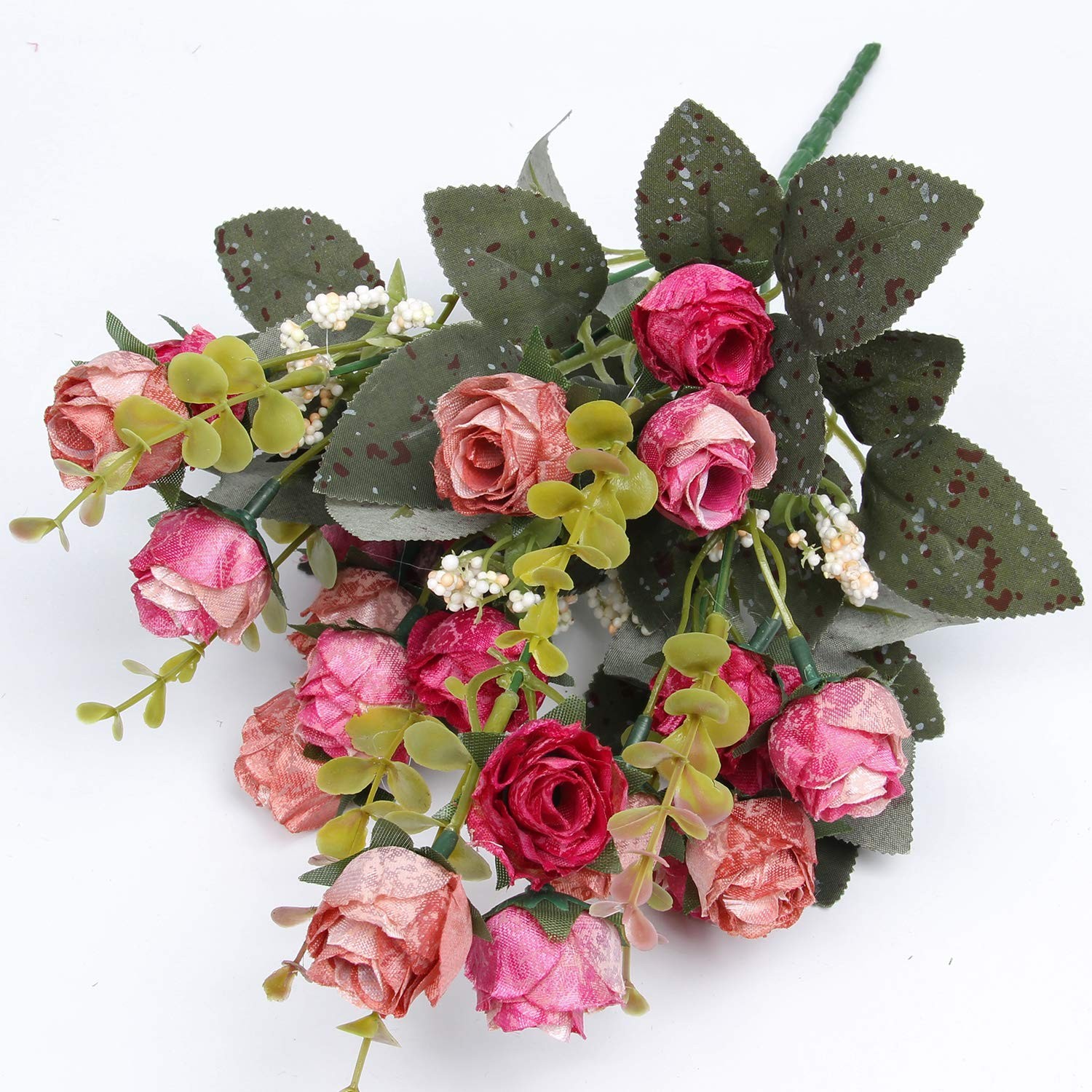 4 PCS Rose Red 21 Heads Artificial Silk Mini Rose Flower Bridal Bouquet