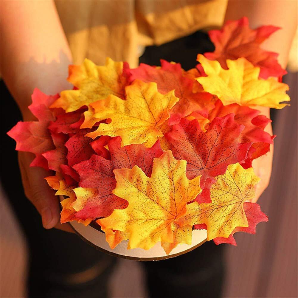 100 Pcs Artificial Maple Leaves Assorted Mixed Colored Fall Leaves for Home P…