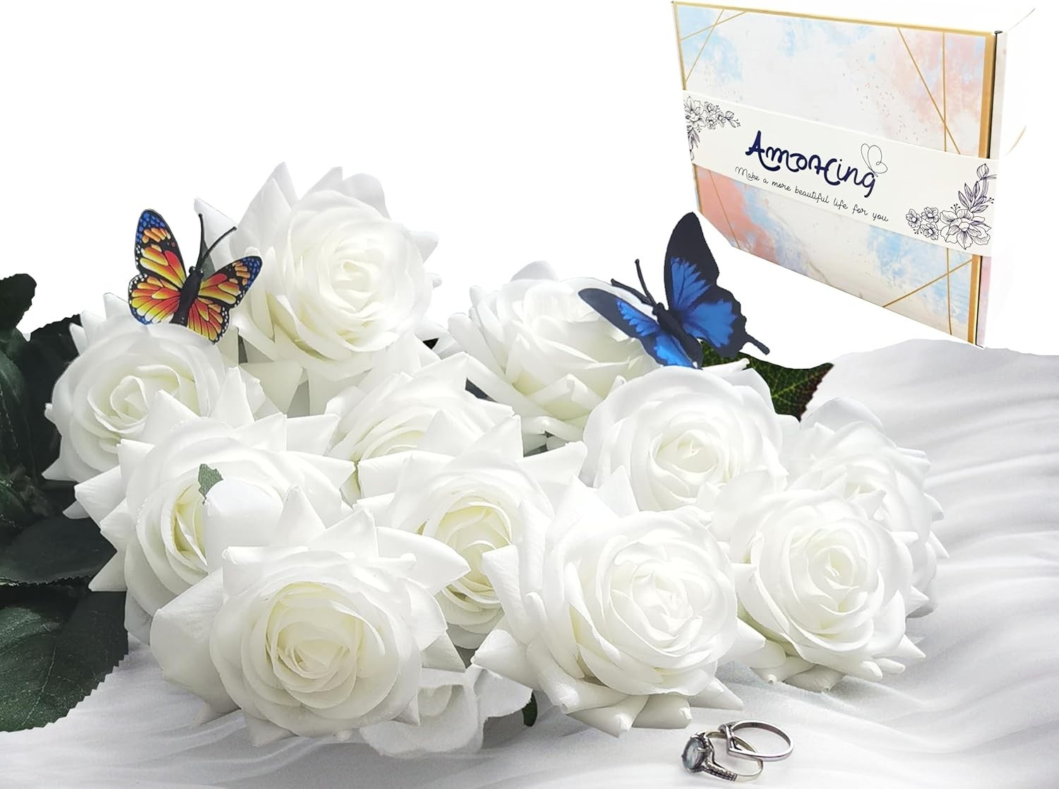 Artificial Flower Rose Bouquet Odorless 12-Stem Lifelike Single Rose Silk
