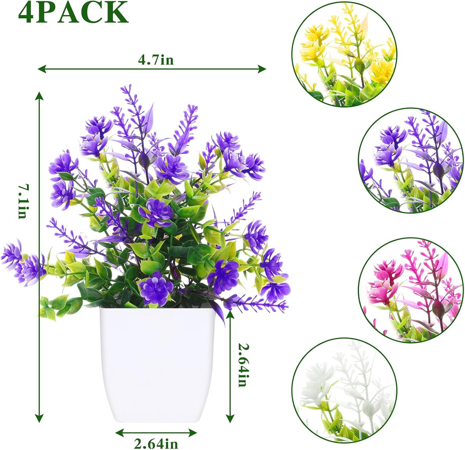 Fake Flowers 4 Packs Faux Potted Flower Lavender with Eucalyptus Flowers Small D