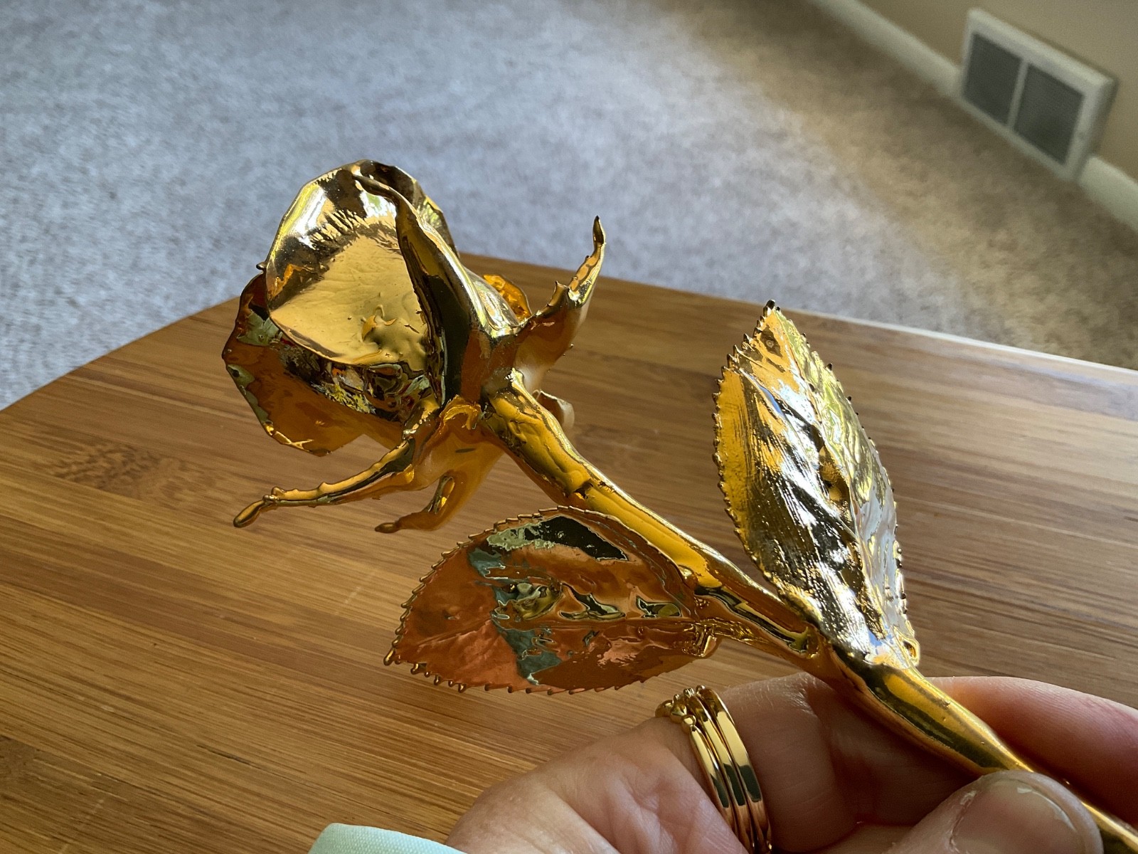 Steven Singer Jewelers Real Rose Preserved and Dipped in 24 Karat Gold Rose