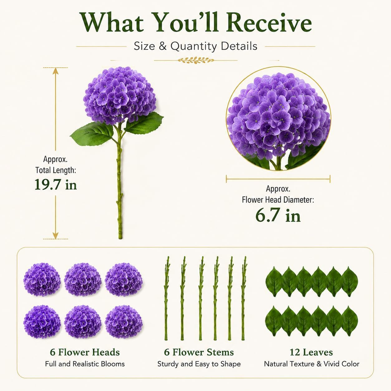 Real Touch Purple Hydrangea Artificial Flowers – 6 Stems for Home Decor