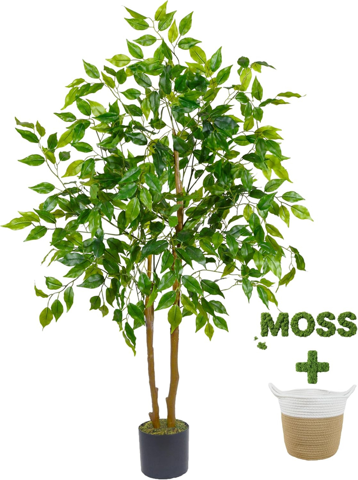 Artificial Ficus Tree, 4ft Tall Faux Ficus Plant with Basket for Indoor Outdoor