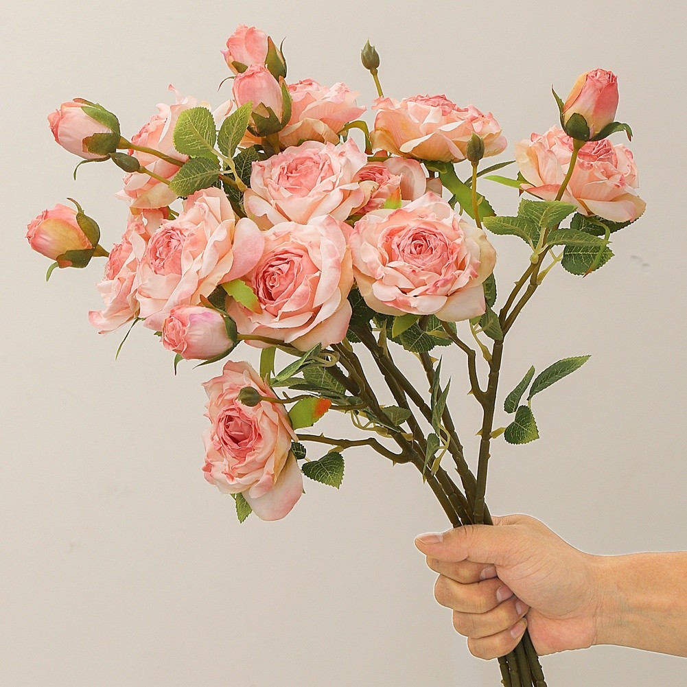 Burnt Edge Artificial Roses 5 Pack 20.5 in Silk Floral Stems Pink White Red