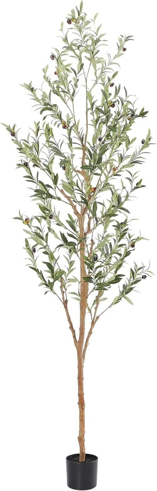 7ft Faux Olive Tree: Realistic Green Silk Leaves & Natural Wood Trunk Décor