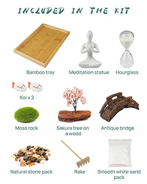 Japanese Zen Garden for Desk – 12″ x 8″ Desktop Mini Zen Garden with Life Flows