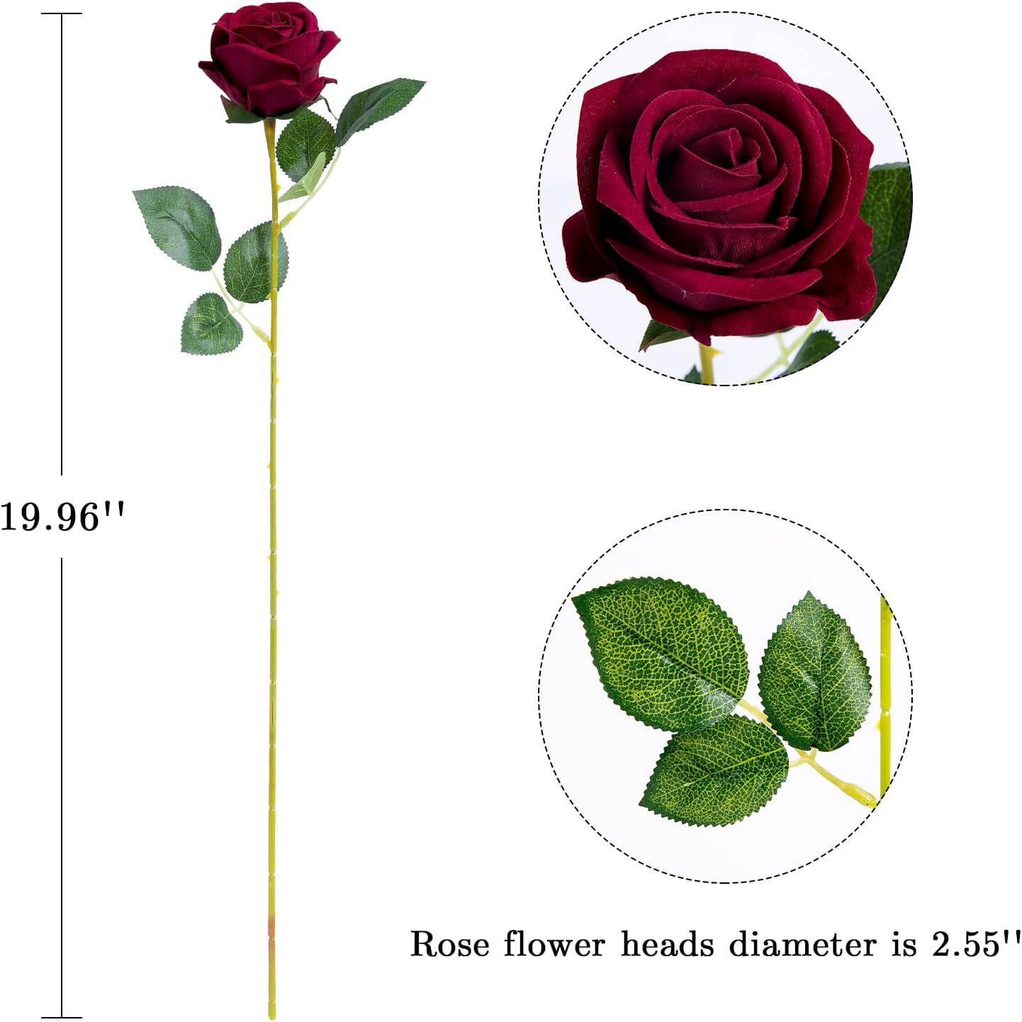 12PCS Artificial Flowers Fake Roses, Realistic Velvet Long Stem Red Roses Bouque