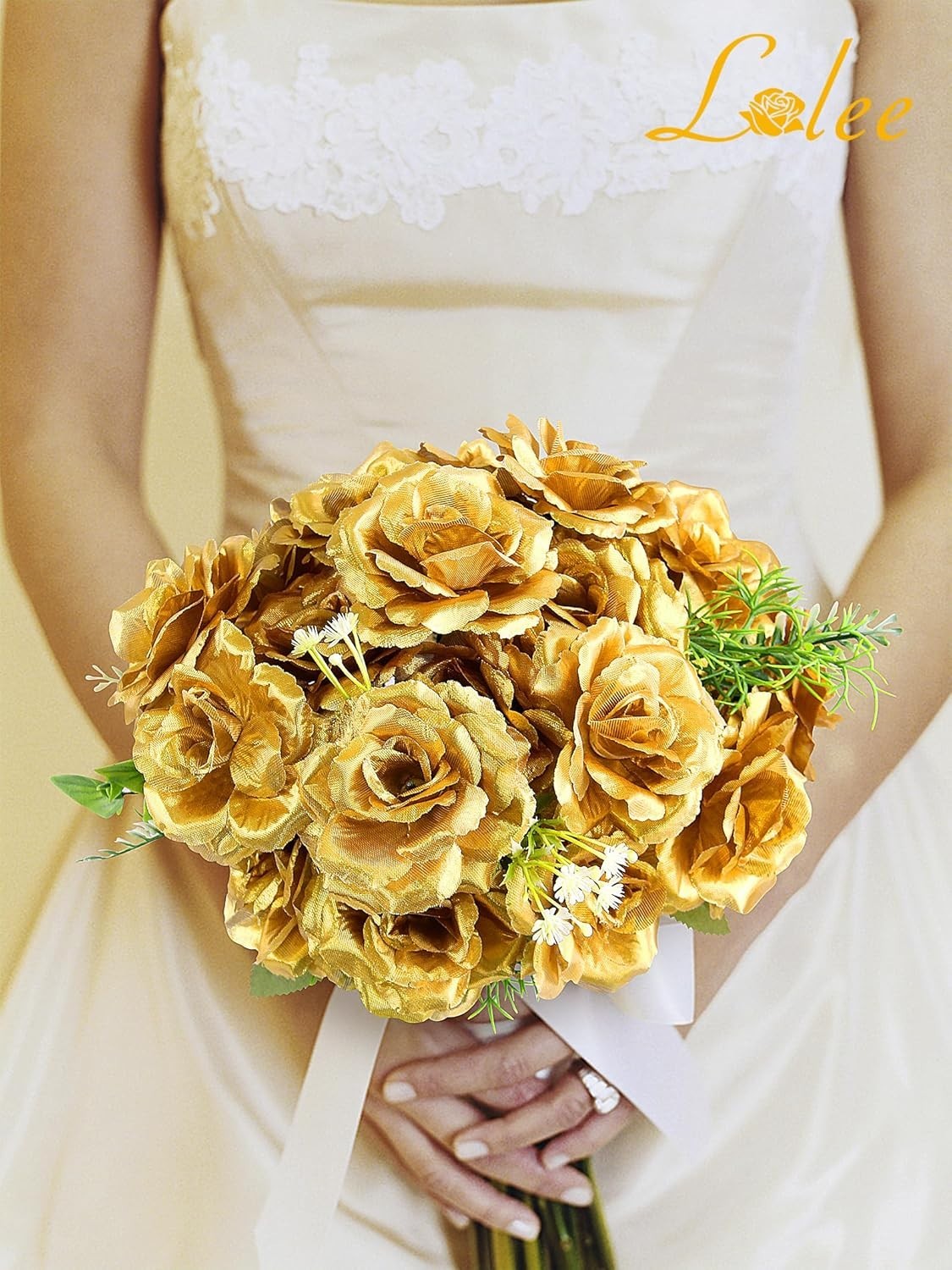 Rose Head Flowers with Stem – 108pcs Gold Rose Artificial Flowers Bulk – 3.1’…