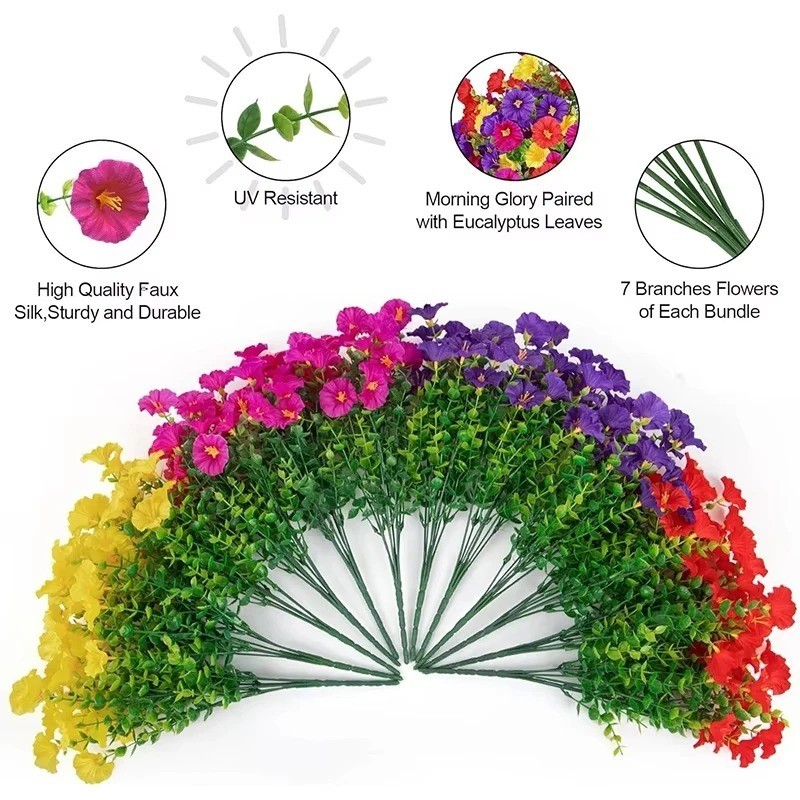 4Bundles Artificial Flowers UV Resistant Outdoor Plants for Garden Pathway