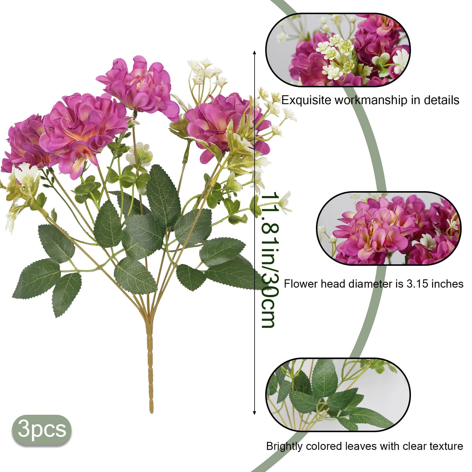 FAICOIA 3 Pcs Silk Cemetery Flowers Artificial Geraniums for Outdoors UV Resi…