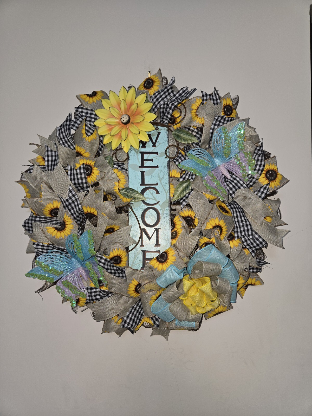 WELCOME Spring Summer Fall Front Door Wreath Wall Decor big Sunflower Butterfly