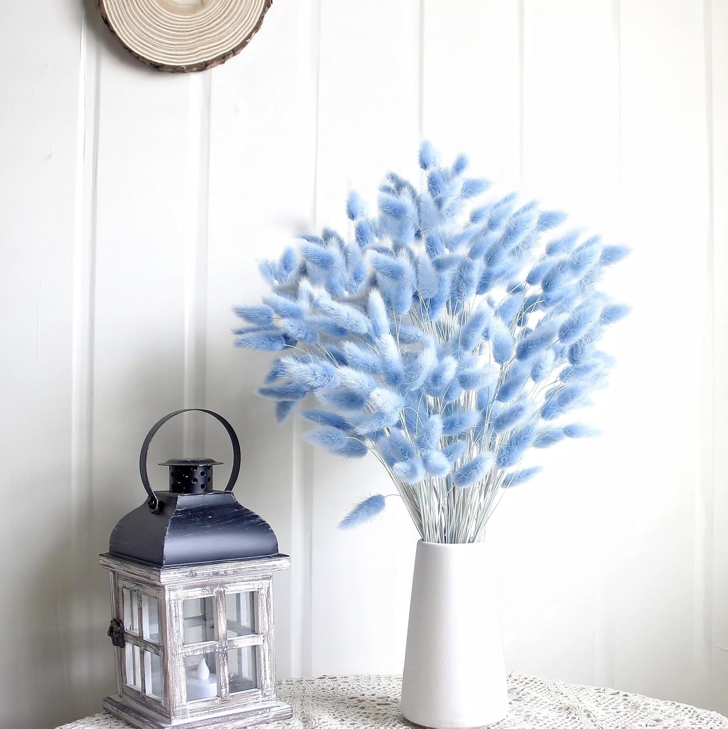 120 PCS Blue Dried Pampas Grass Decor, 17-inch Pompas Floral, Dry Flowers for De