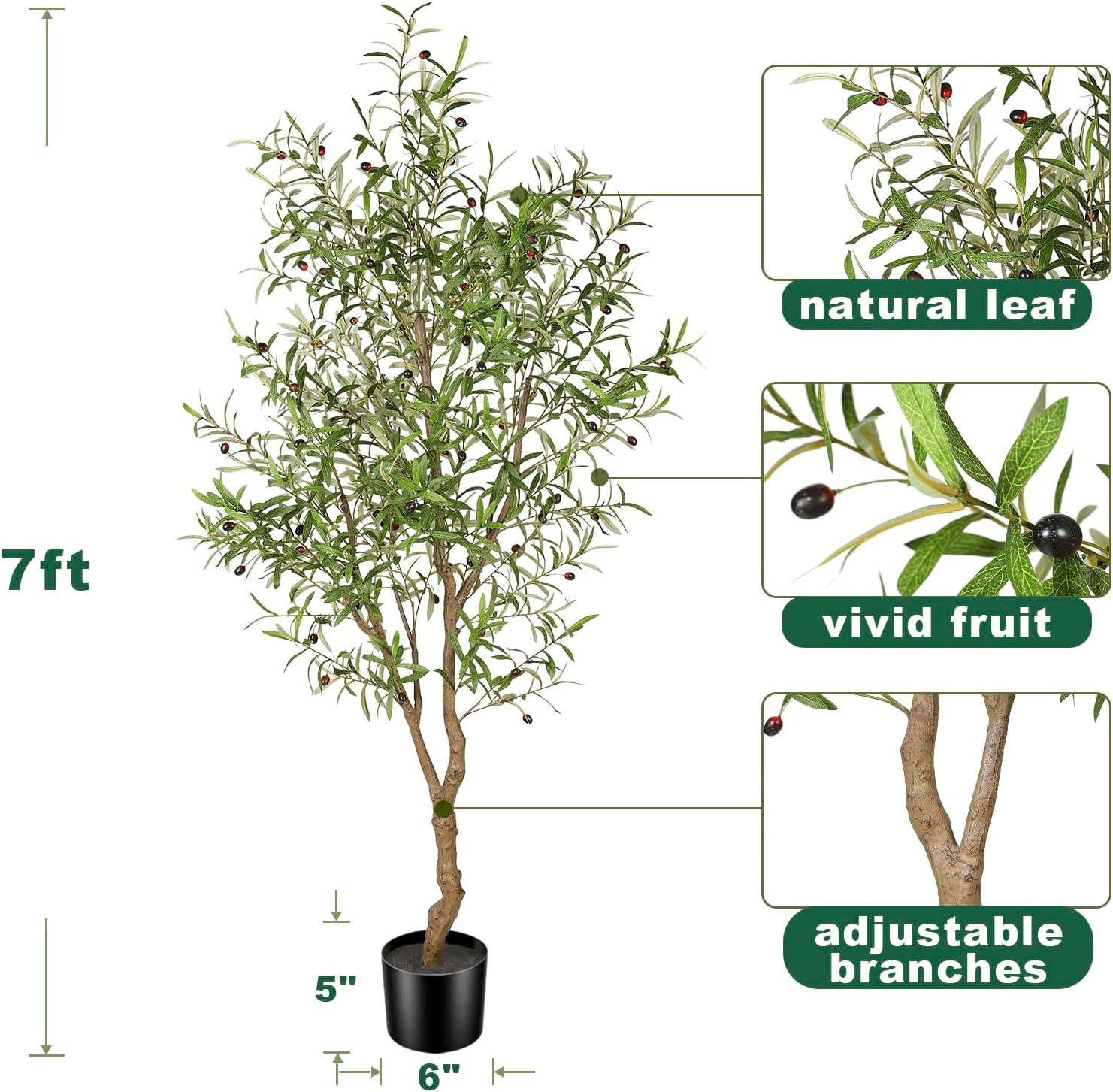 7Ft Faux Olive Tree – Fake Potted Olive Silk Tree with Planter Natural Olive Bra