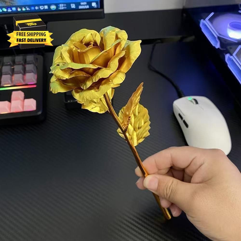 Gold Dipped Rose, Eternal Long Stem Golden Rose | Luxurious Romantic Gift for Wo