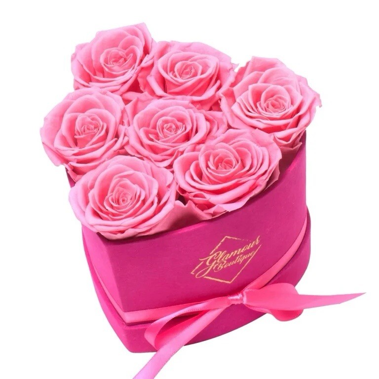 7-Piece Forever Flowers Heart Box – Preserved Roses, Lasts 1 Year, Gift for Mom