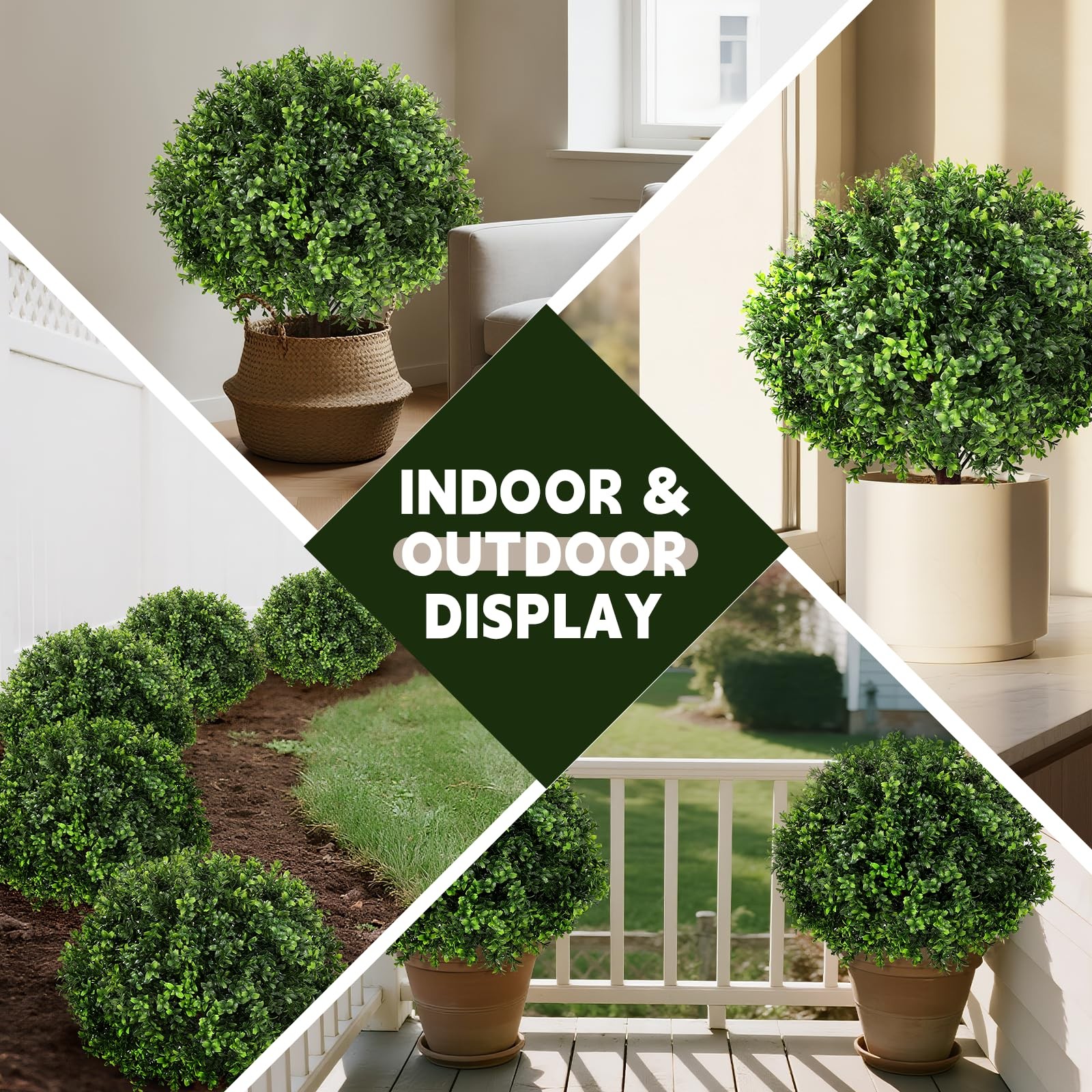 Artificial Boxwood Topiary Tree, 25 Inch 2 Set Outdoor Faux Boxwood Bush Plan…