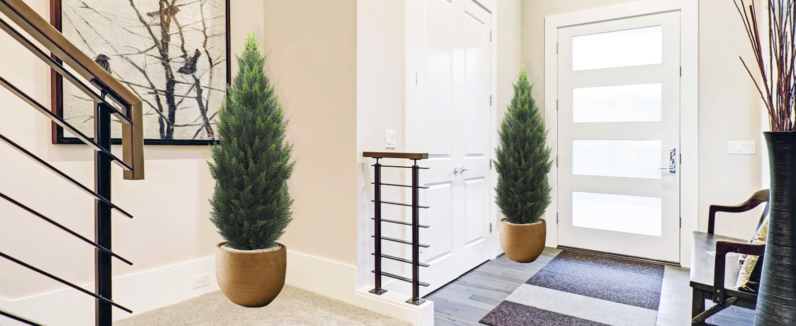 4FT Artificial Topiary Trees 2 Pack, Realistic Faux Cedar Pines UV Rated