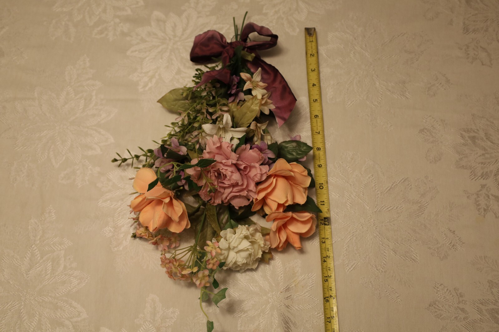 Spring Silk Floral Door Hanger or Wall Arrangement in Purples and Pinks