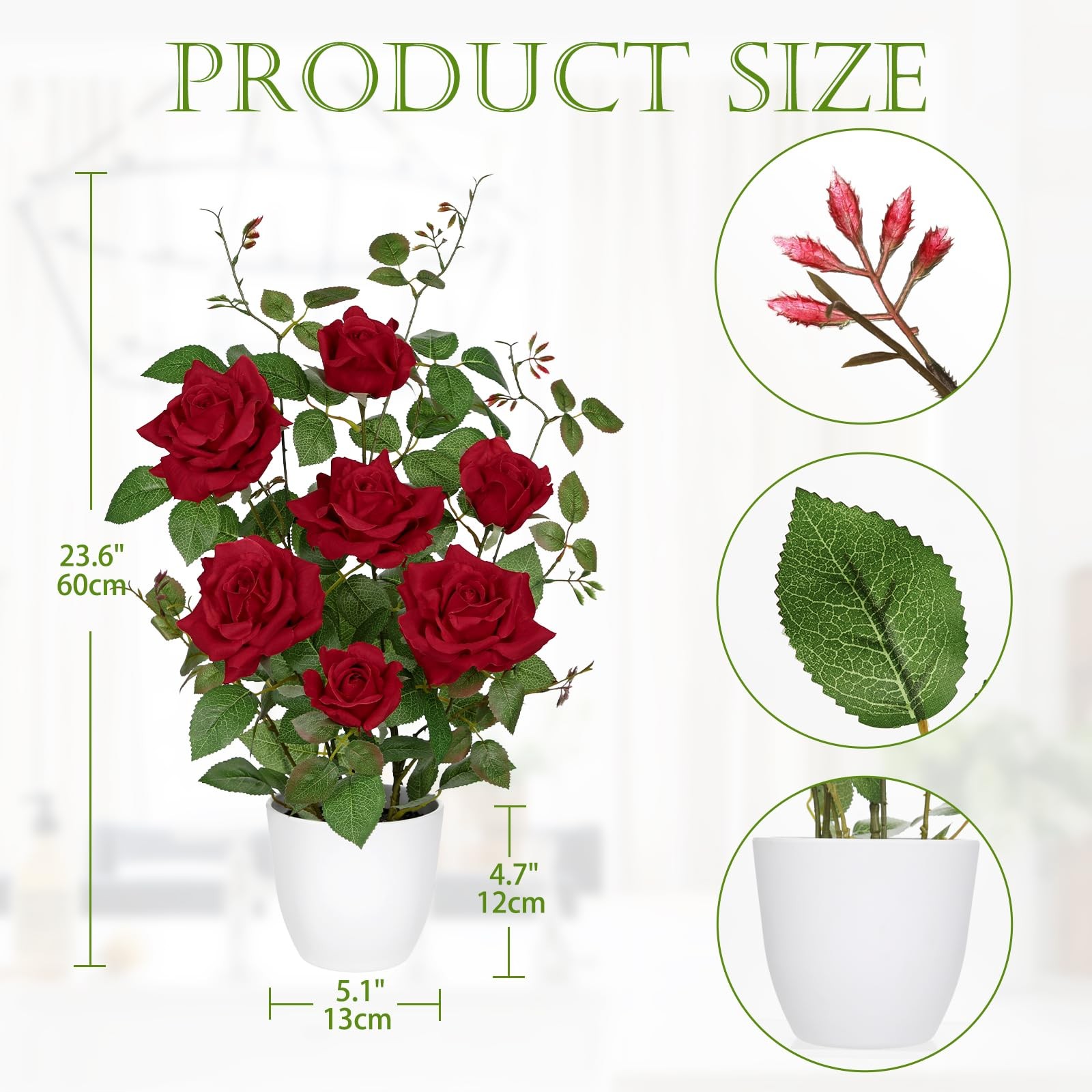 Red Fake Roses Artificial Flowers in Pot 23.6″ Small Roses Tree Indoor Outdoo…