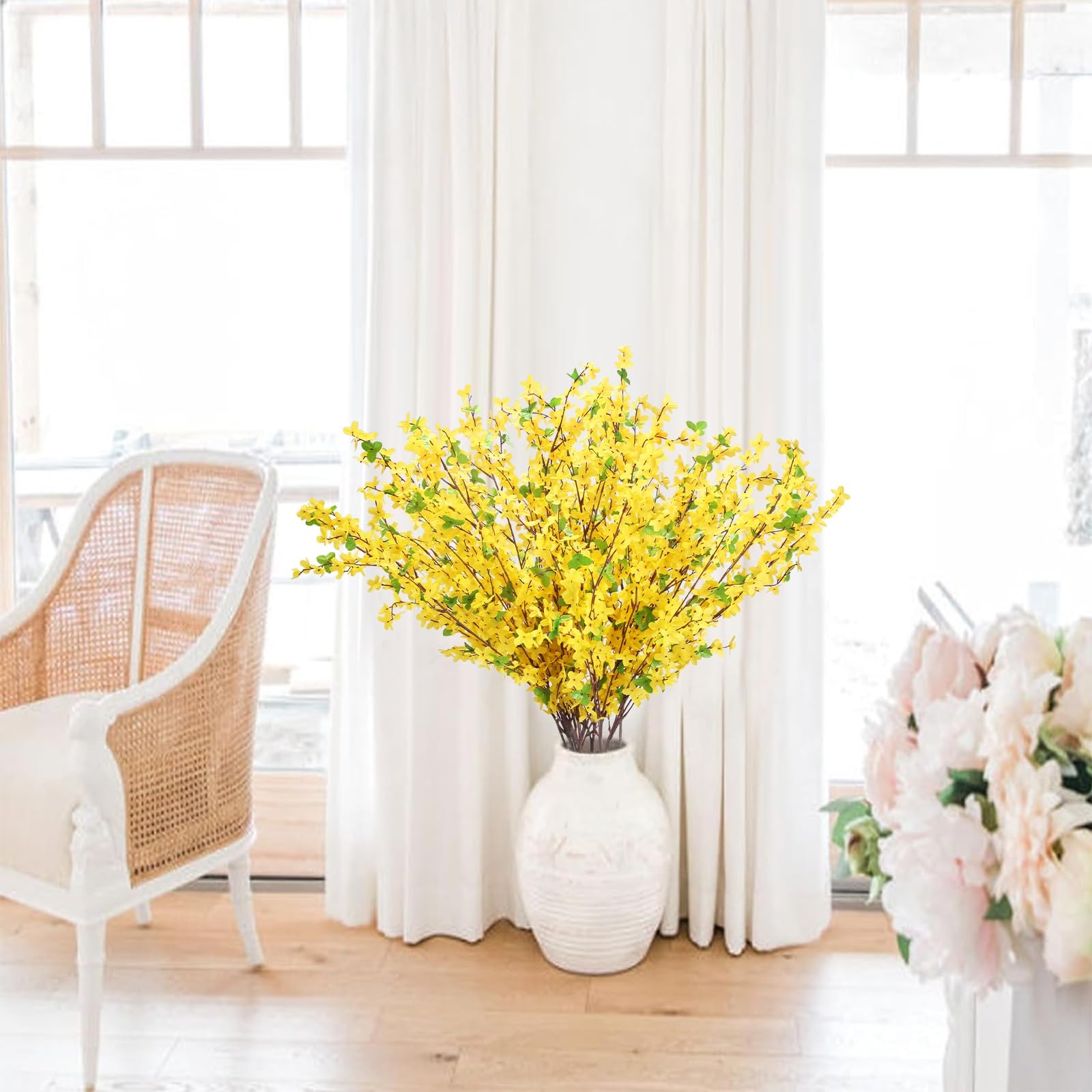 10PCS 34.65” Artificial Forsythia Branches Yellow Flowers Fake Forsythia Blo…