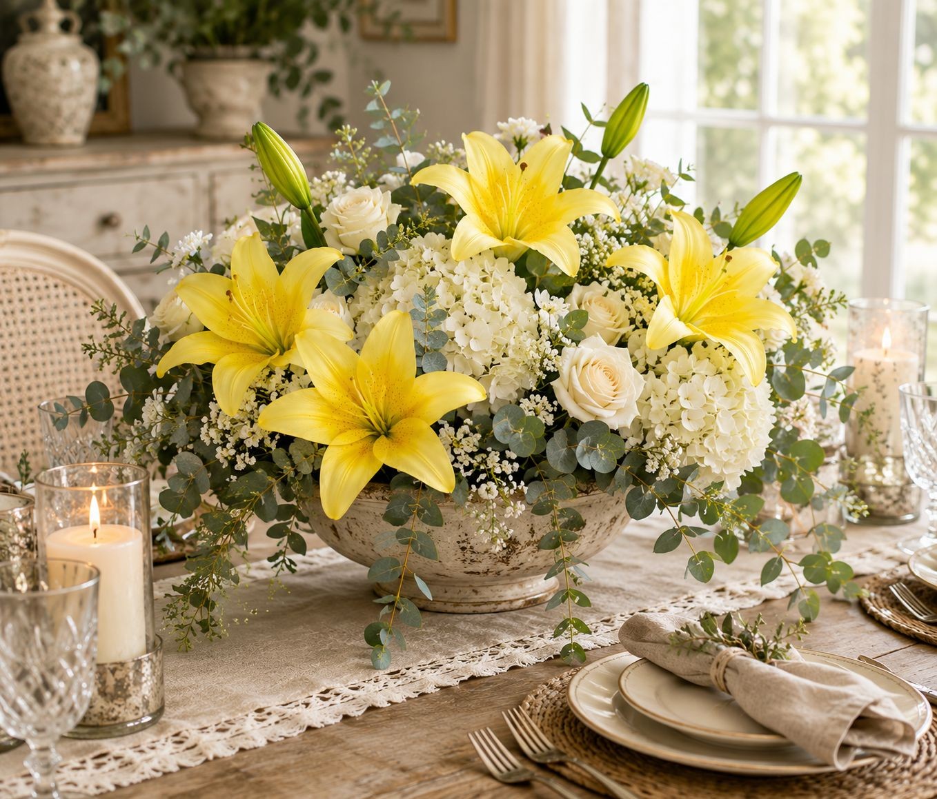 Real Touch Yellow Lily Stems Set of 2, Artificial Lily Flowers, Faux Floral Stem