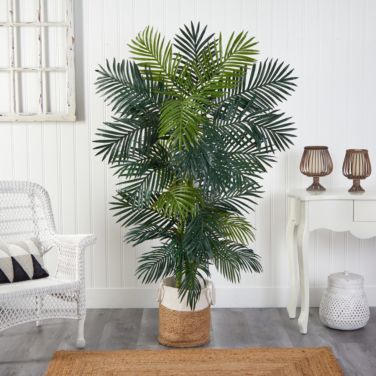 Nearly Natural 6.5ft Golden Cane Palm Tree in Handmade Jute/Cotton Planter