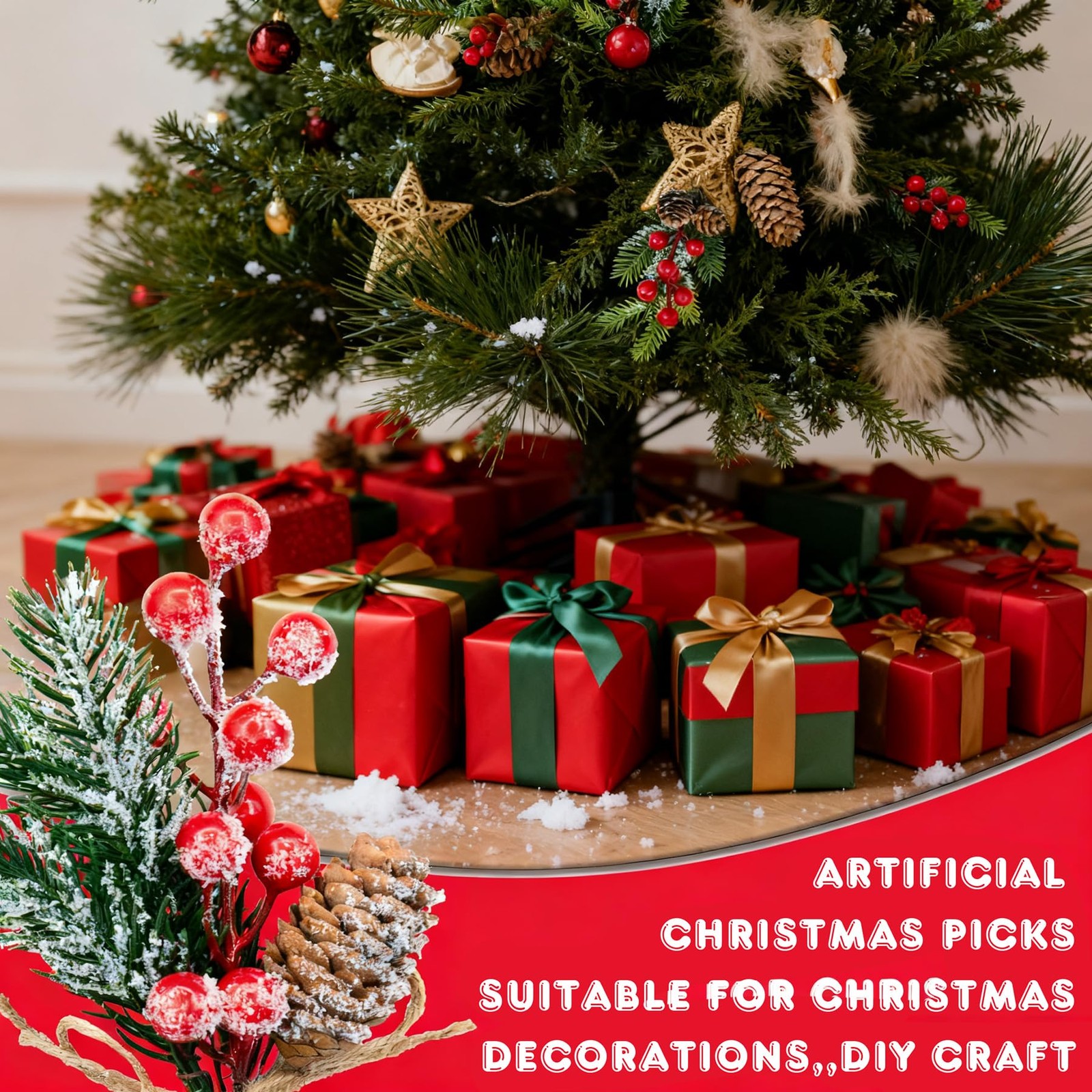 9 Pack Artificial Christmas Picks Red Berry Pine Sprays Tree Wreath Decor