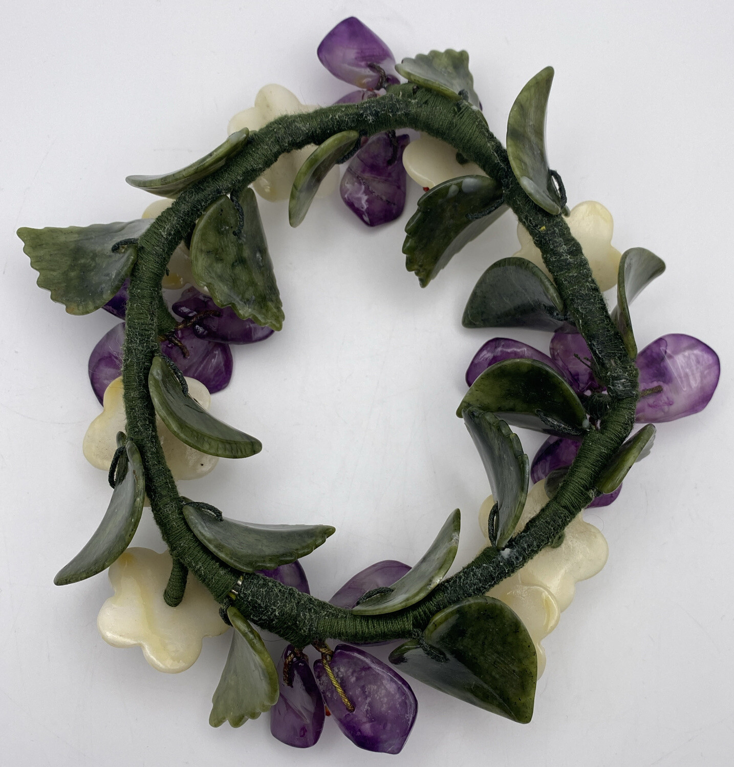 Asian Style Carved Semi Precious Stones Floral Candle Ring Wreath