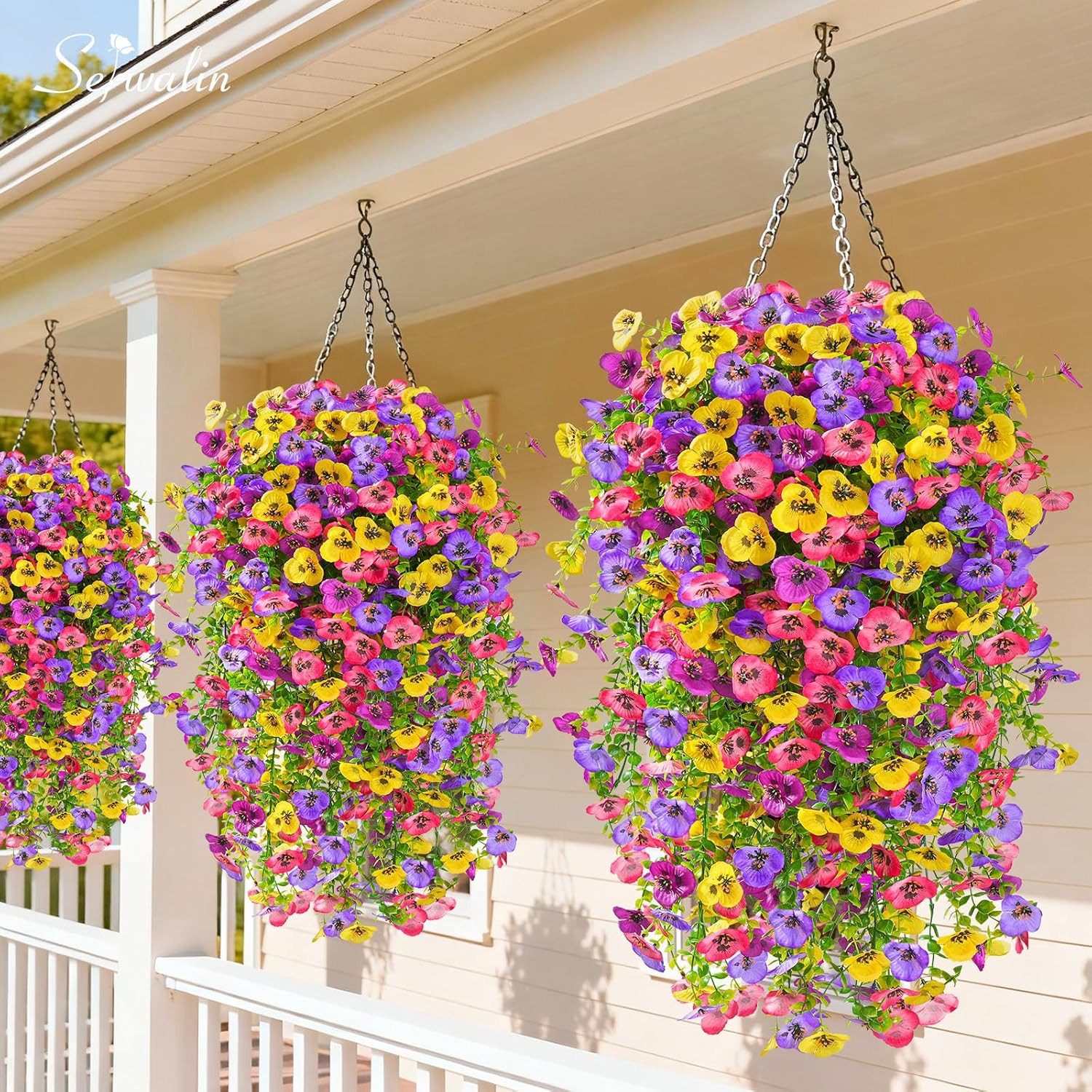 Flores Artificiales Colgantes Exterior de 6PCS Pensamientos Colores Mezclados