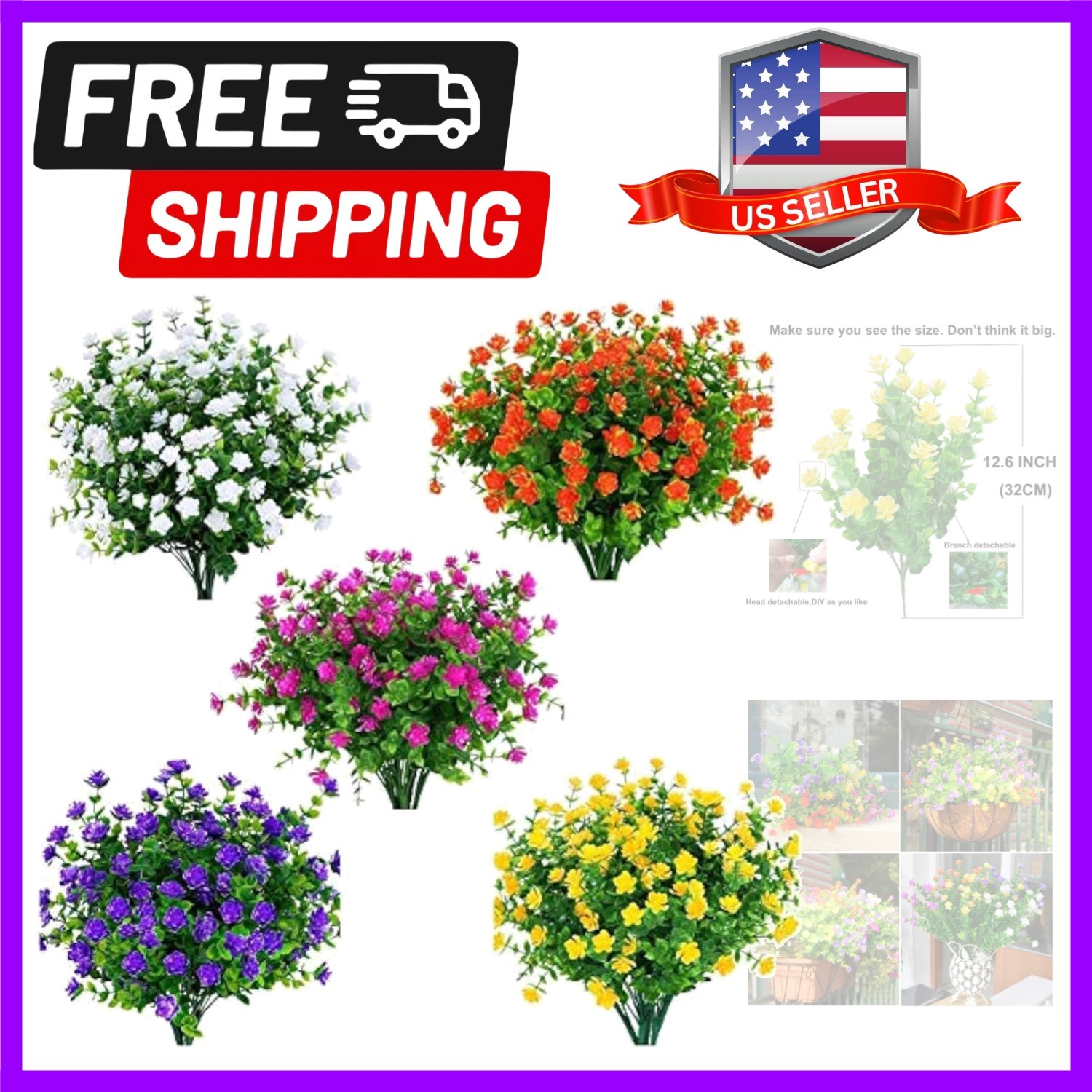 Durable Plastic Greenery – 15 Bundles of UV Resistant Faux Flowers for Style
