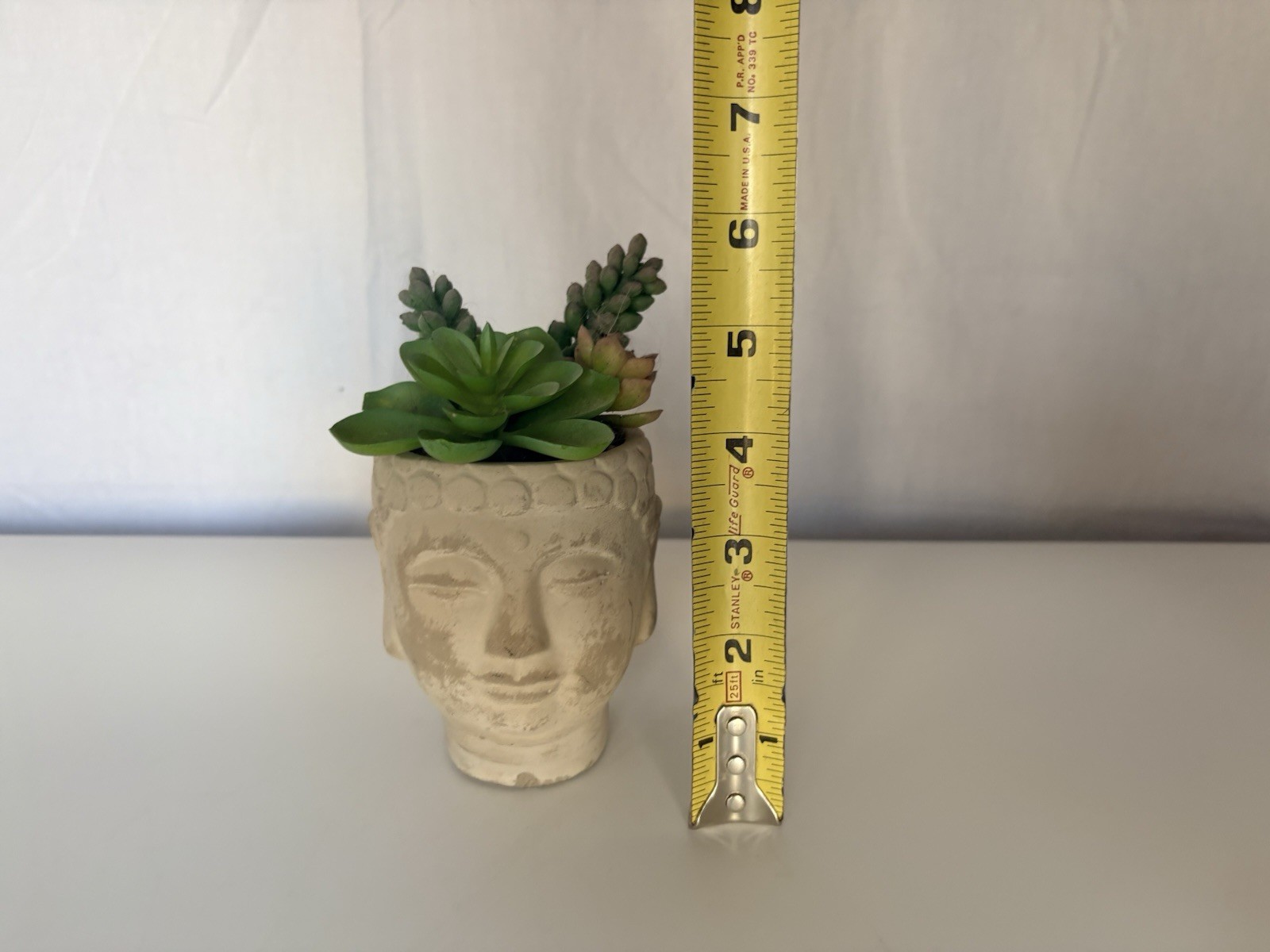 Buddha Head Concrete Modern Planter Faux Succulent Plant Decor Small