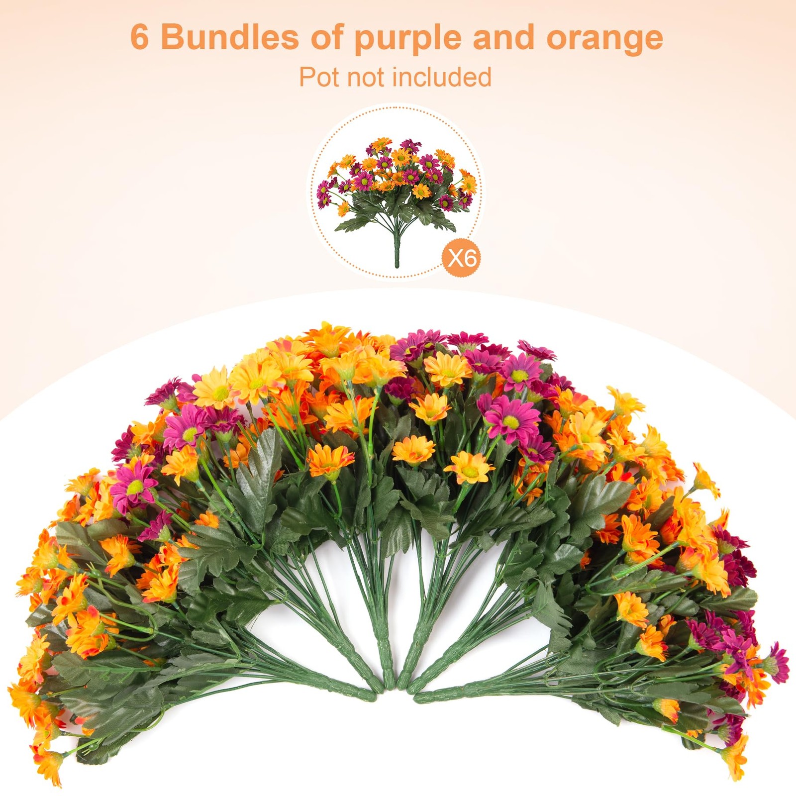 Fake Mums Spring Artificial Flowers for Outdoor Decoration, 6 Bundles Faux Si…