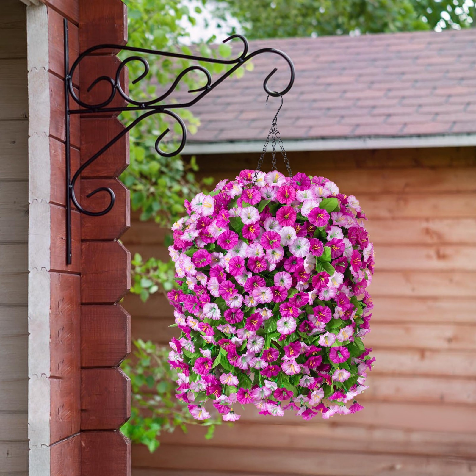 Faux Hanging Flowers Basket – Artificial Silk Floral Planter for Spring & Summer