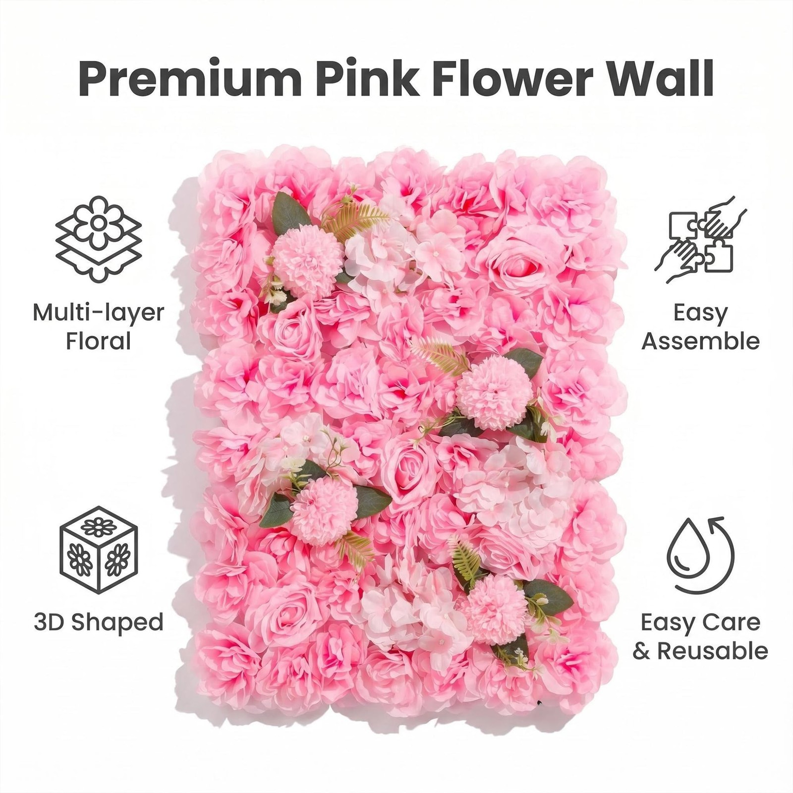 3D Flower Wall Backdrop – 6Pcs 16×24 Inch Artificial Rose Panels Pink Silk Fl…
