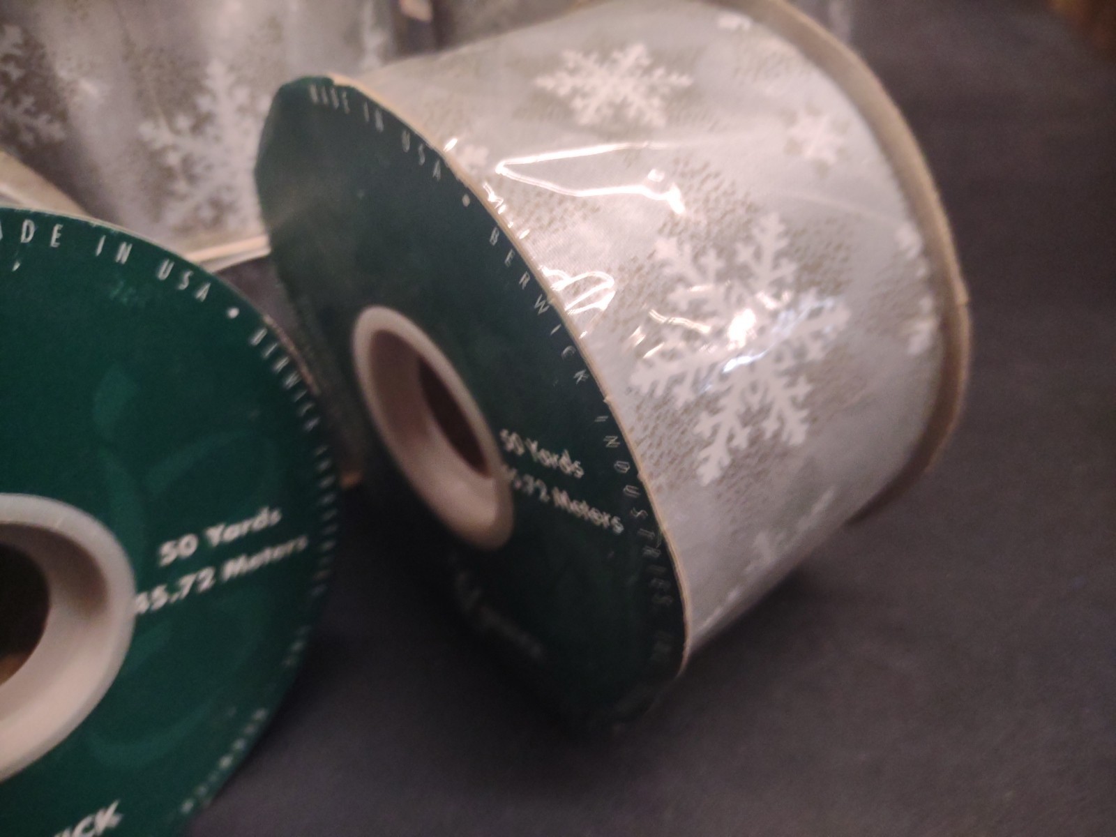 50Yd Flora-Satin Silver Ice Crystal Ribbon, Waterproof 2-3/8″ Snow Flake Frost