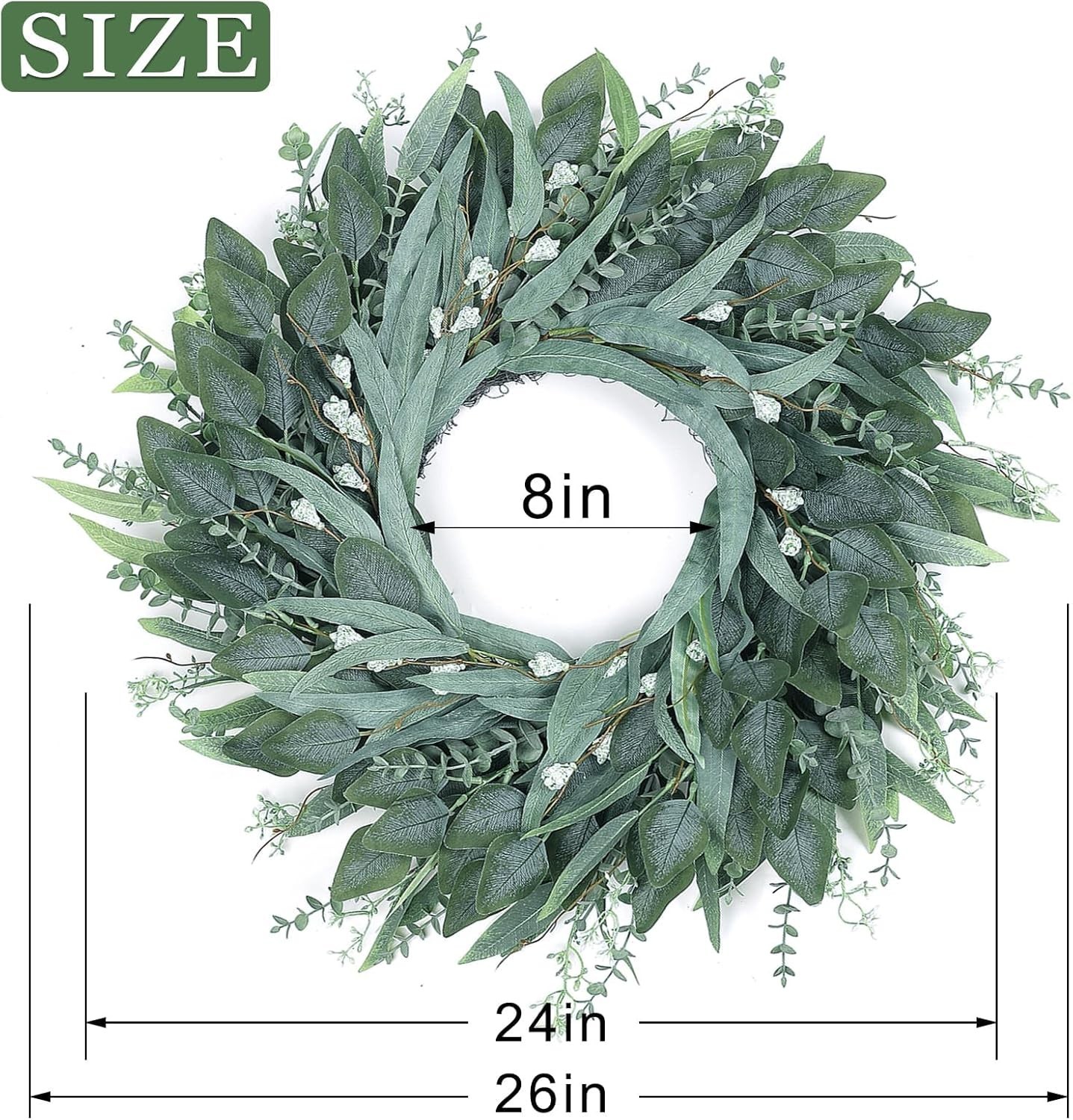 Lifelike 26-Inch Eucalyptus Wreath – All-Season Home Decor for Any Occasion